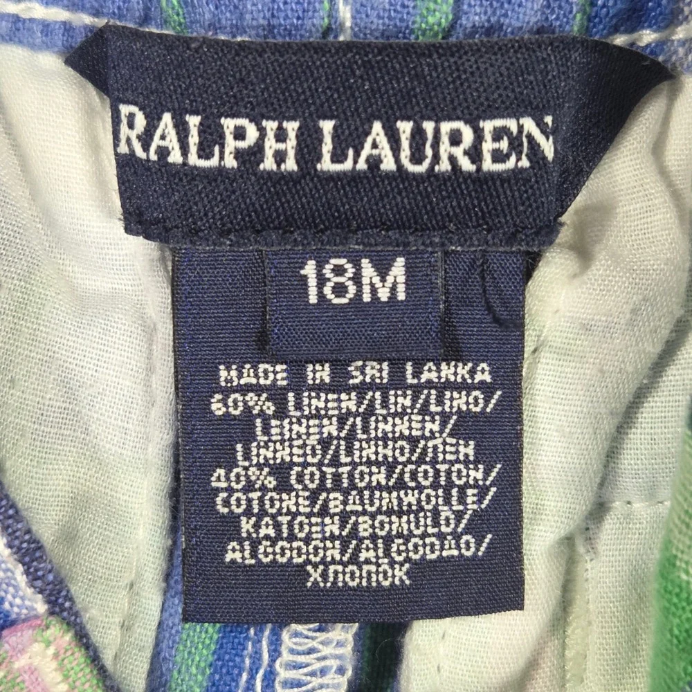 Ralph Lauren Toddler Girls 18M Madras Plaid Linen Cotton Ruffle Shorts Green